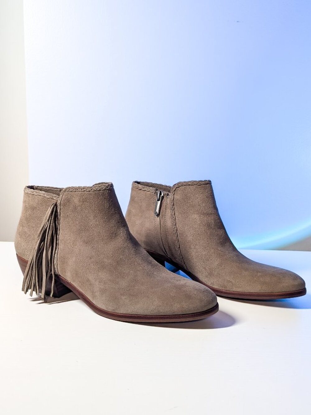 Sam Edelman Paige Suede Ankle Boots Size 7 Taupe Fringe Bootie